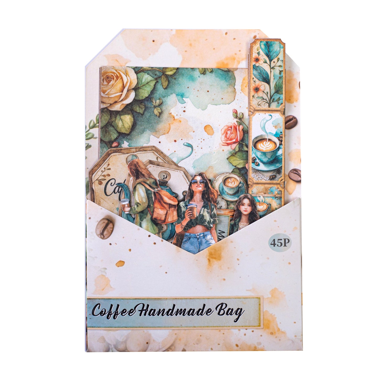 45 Pcs Coffee Themed Journal Paper and Stickers Kit KFSZB