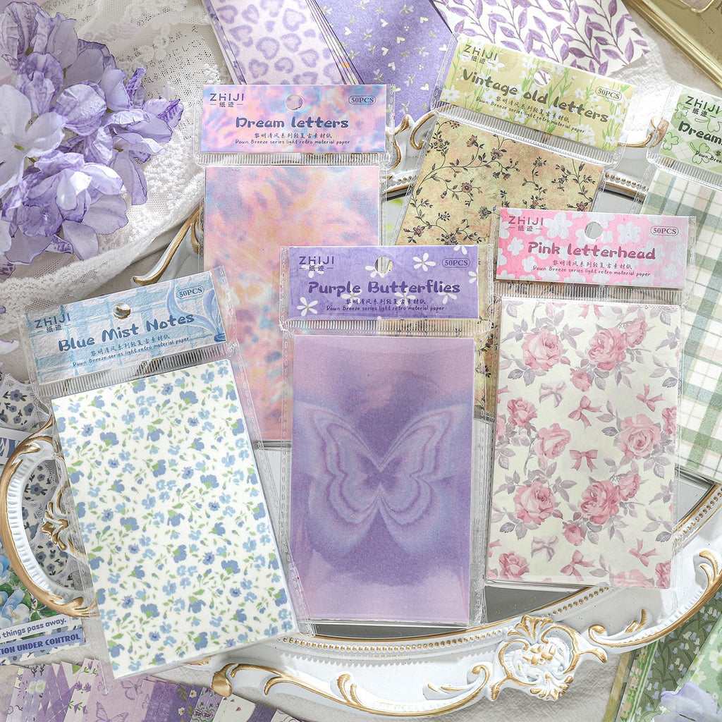 50 Pcs Floral Scrapbook Paper LMQF