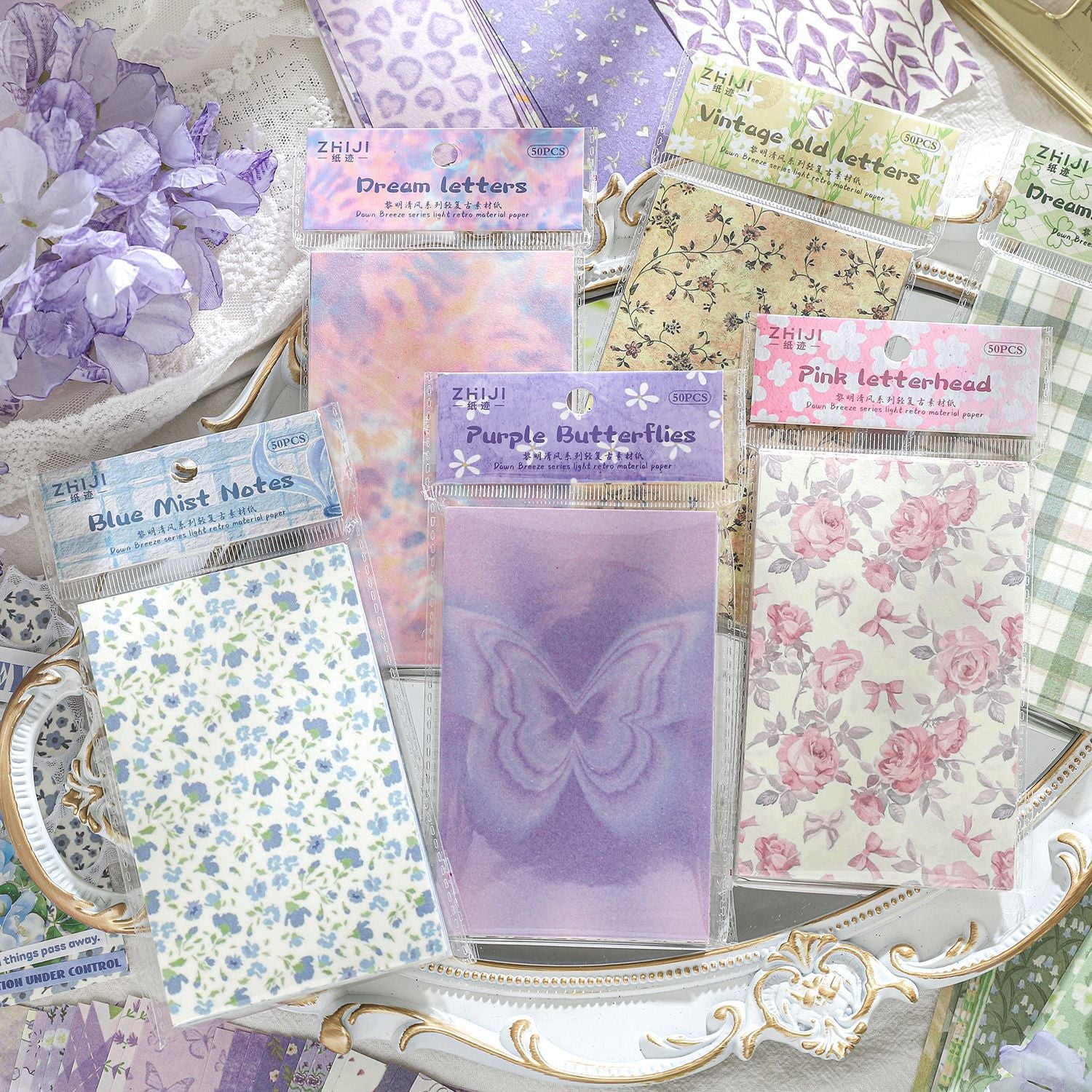 50 Pcs Floral Scrapbook Paper LMQF