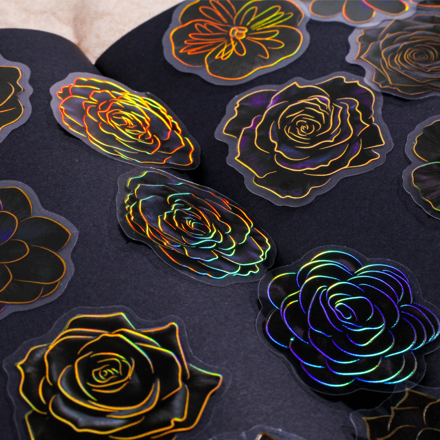 30 Pcs Gilitter Black Flower PET Stickers YSXL