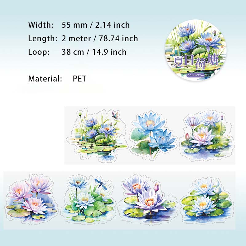 1 Roll Lotus Flower PET Stickers Tape XRHT