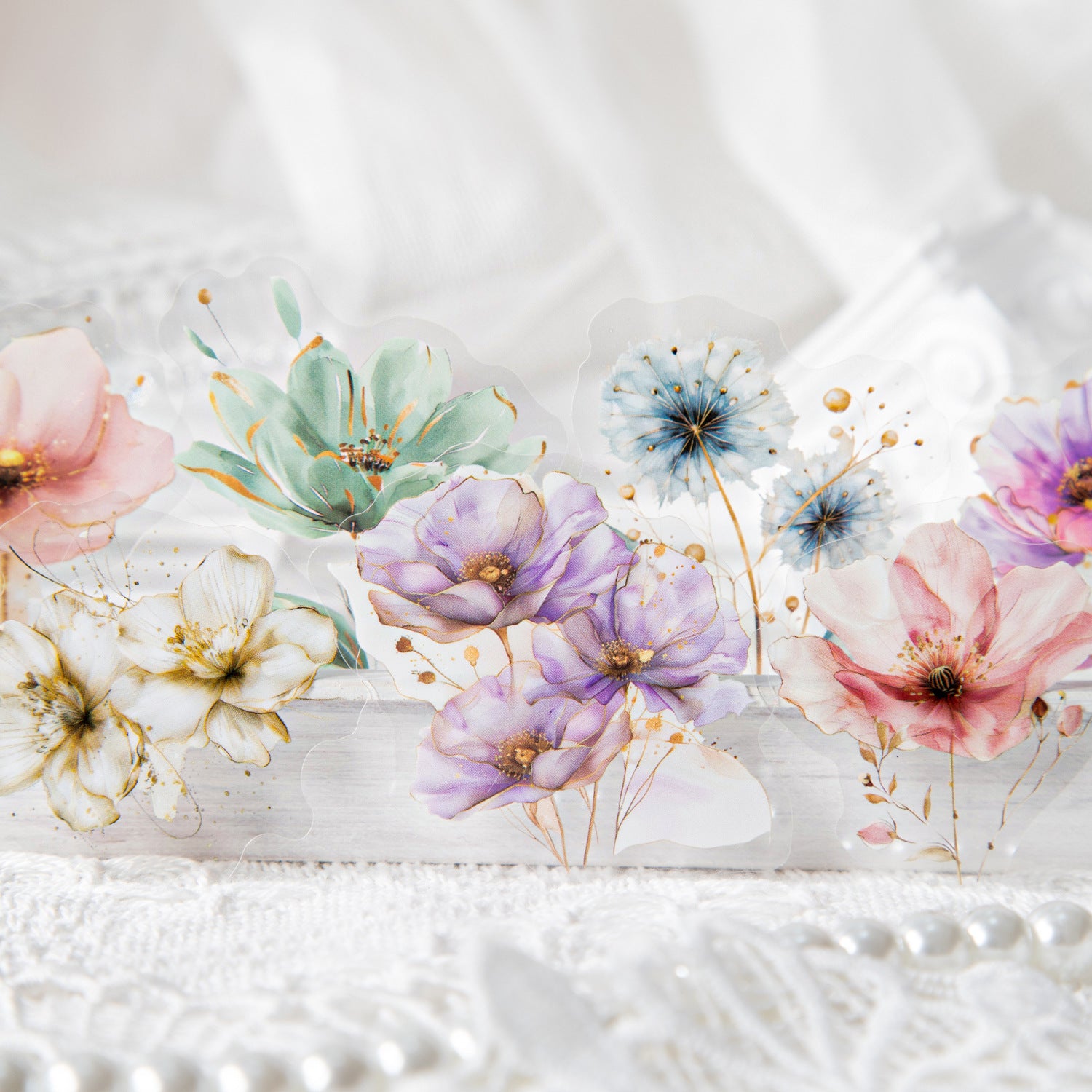 15 Pcs Watercolor Flower PET Stickers FHWY