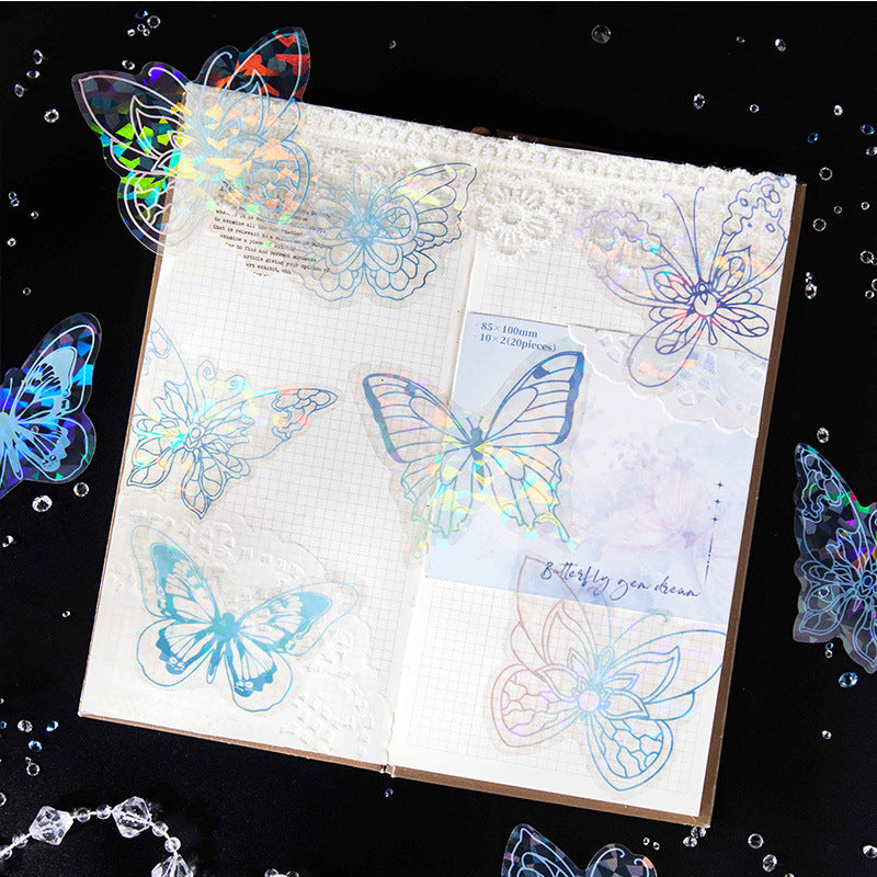 20 Pcs Glitter Butterfly PET Stickers DZYX