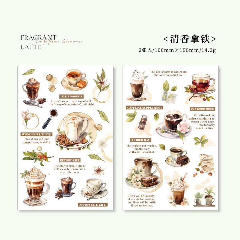 2 Pcs Coffee Time PET Stickers YBKFSJ