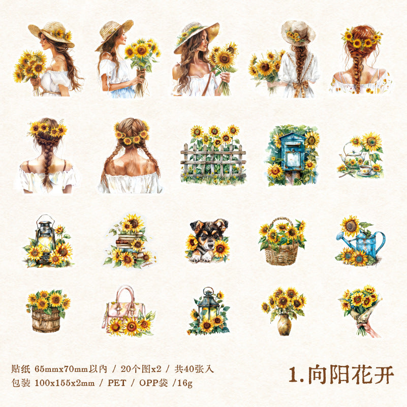 40 Pcs Flower Girl PET Stickers XMES