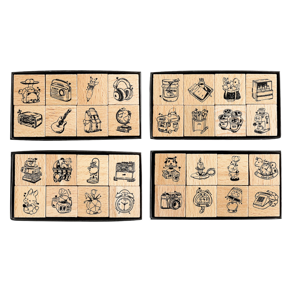 8 Pcs Cute Gadget Wooden Stamps Kit MKQX