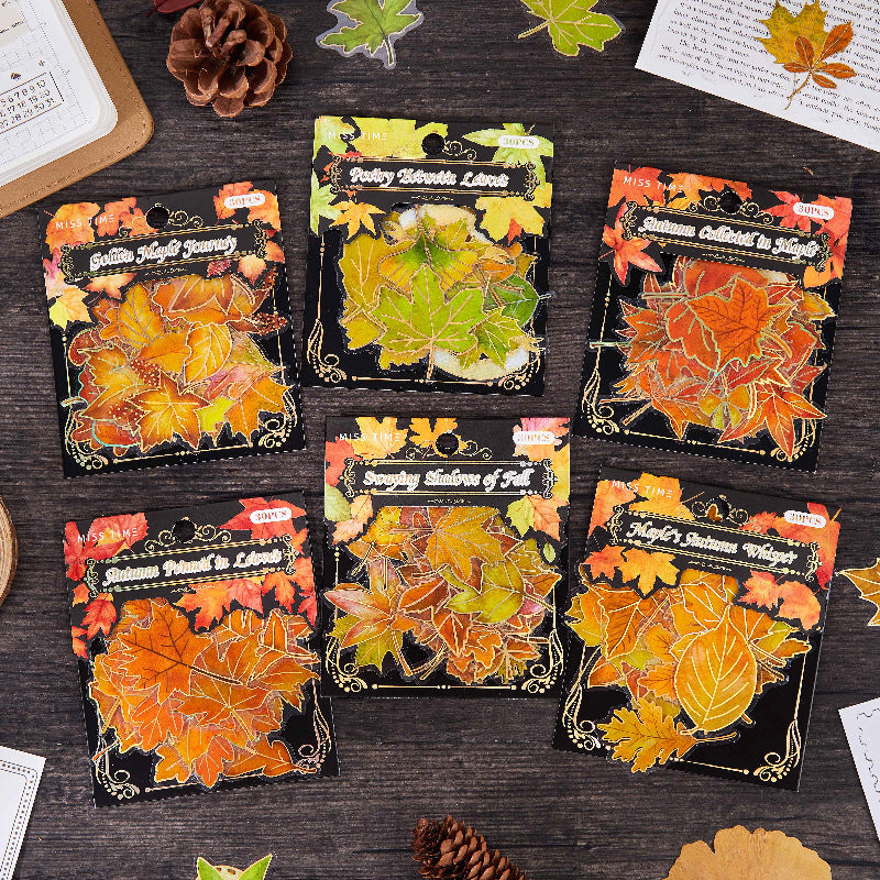 30 Pcs Autumn Leaves PET Stickers FYWY