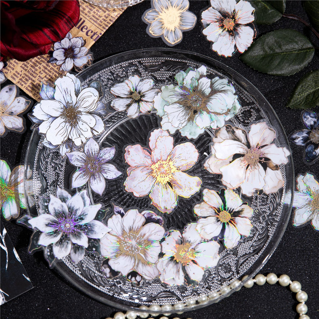 20 Pcs Gold Foil Flower PET Stickers GXHH
