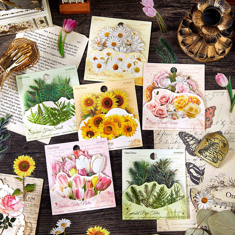 30 Pcs Leaf Flower PET Stickers ZYSJ