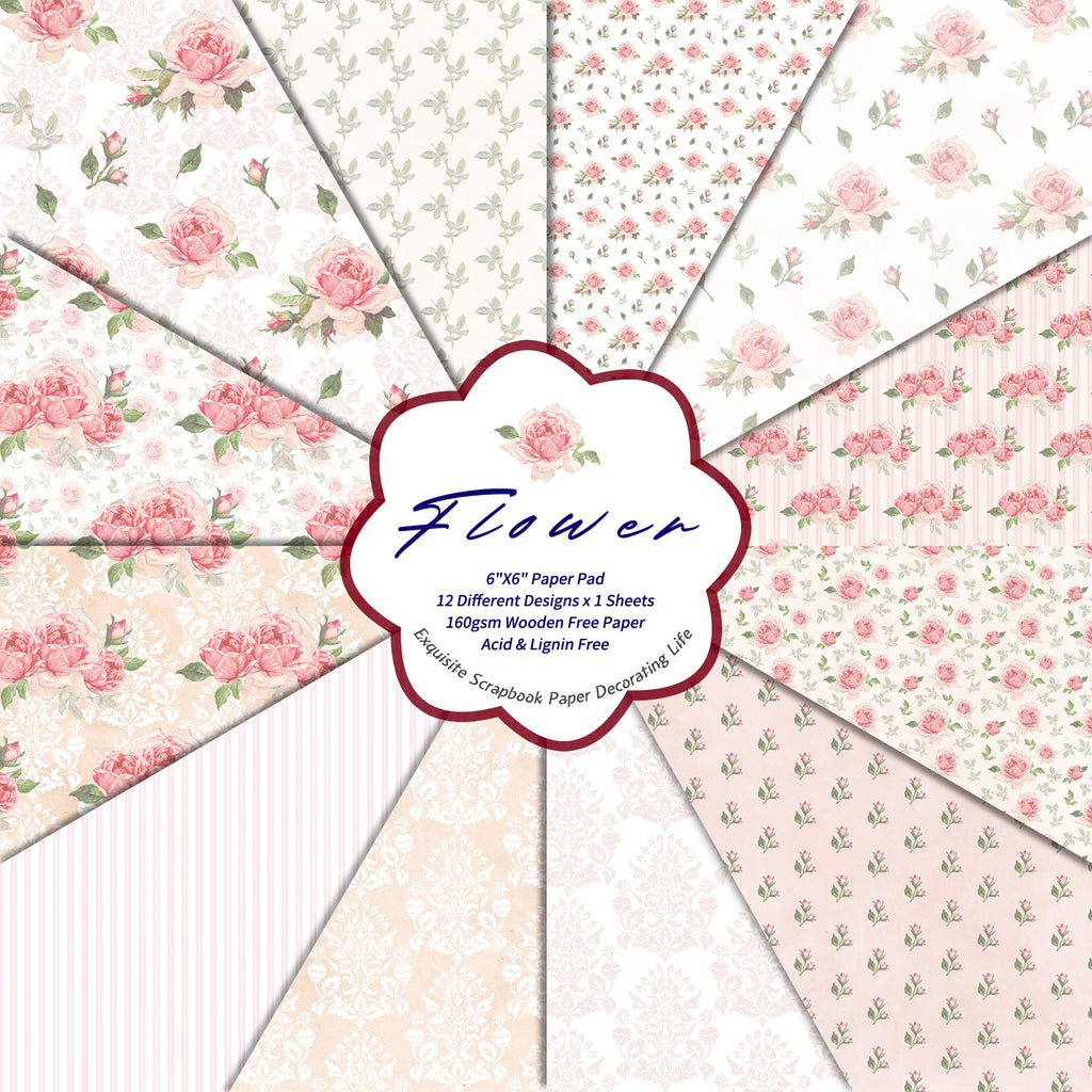 6 inch Pink Rose Scrapbook Paper Pad PA273