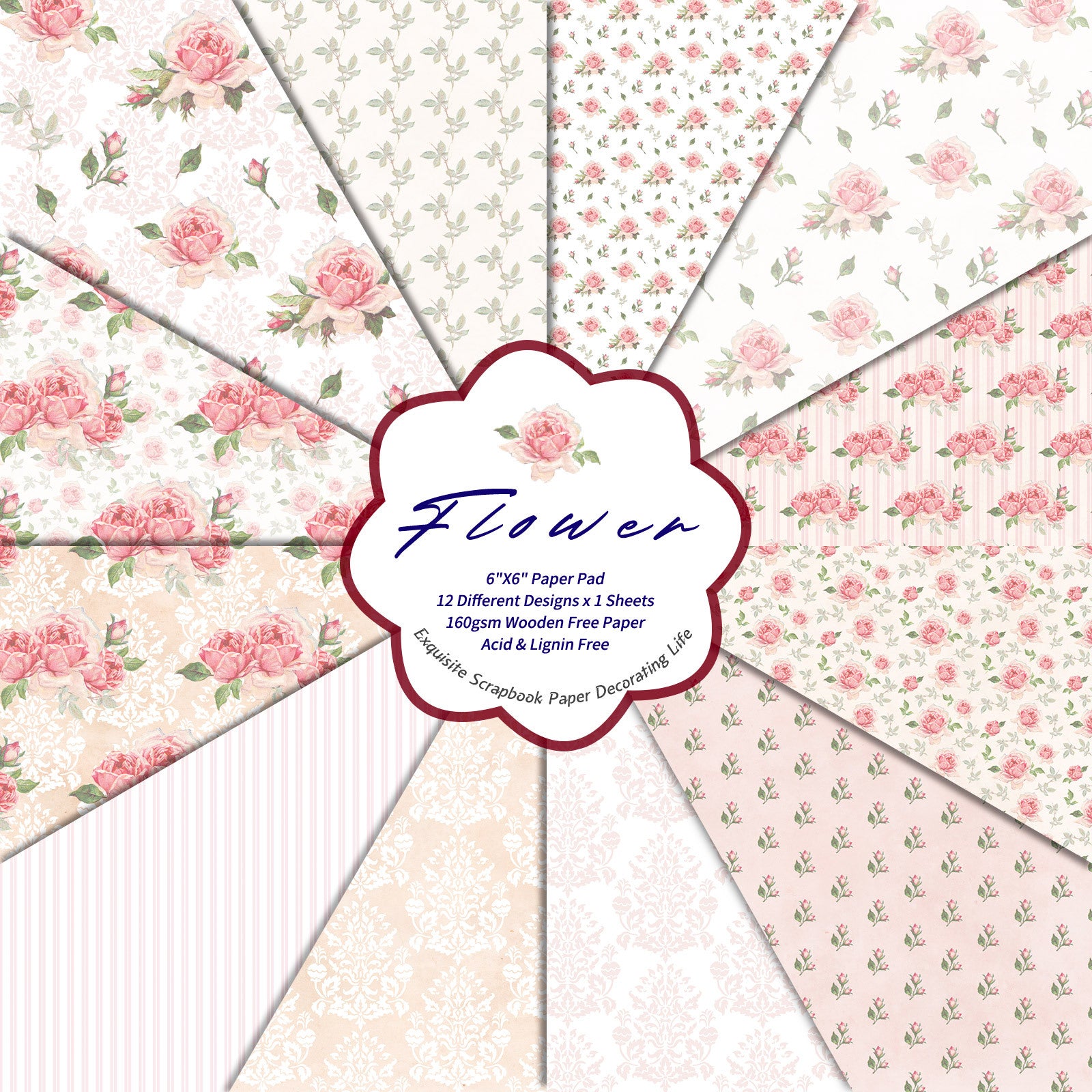 6 inch Pink Rose Scrapbook Paper Pad PA273