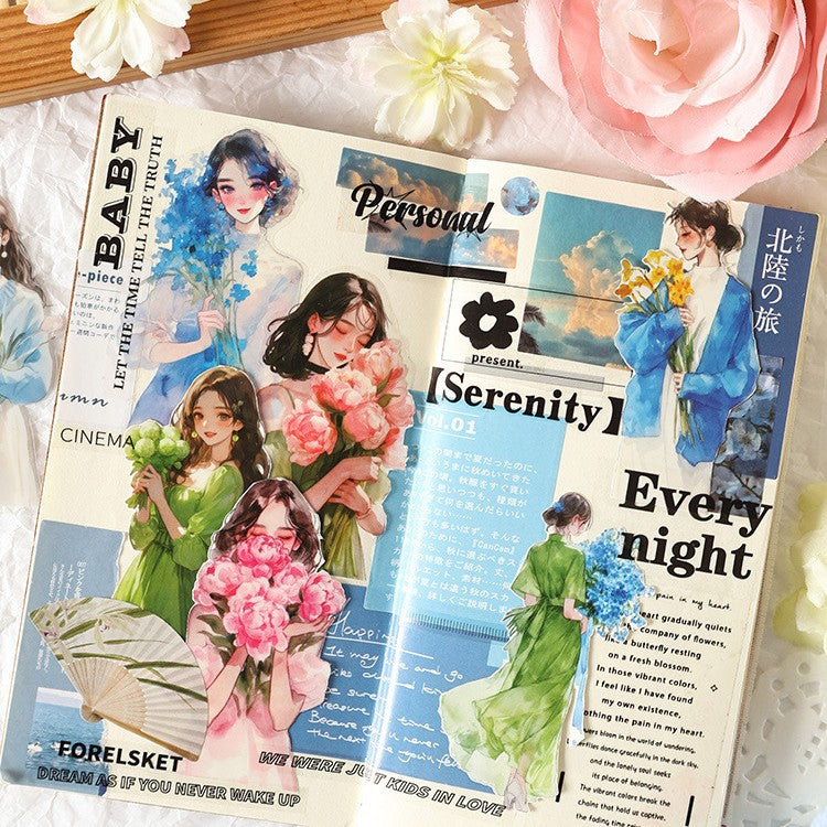 15 Pcs Flower Girl PET Stickers MMJR