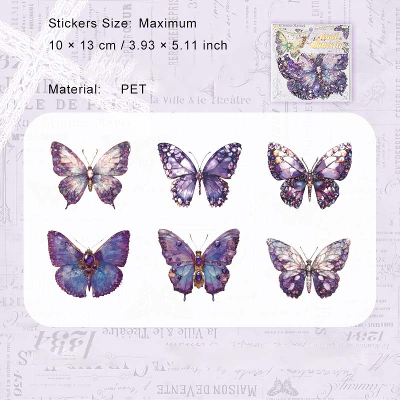 6 Pcs Glitter Butterfly PET Stickers DYJH