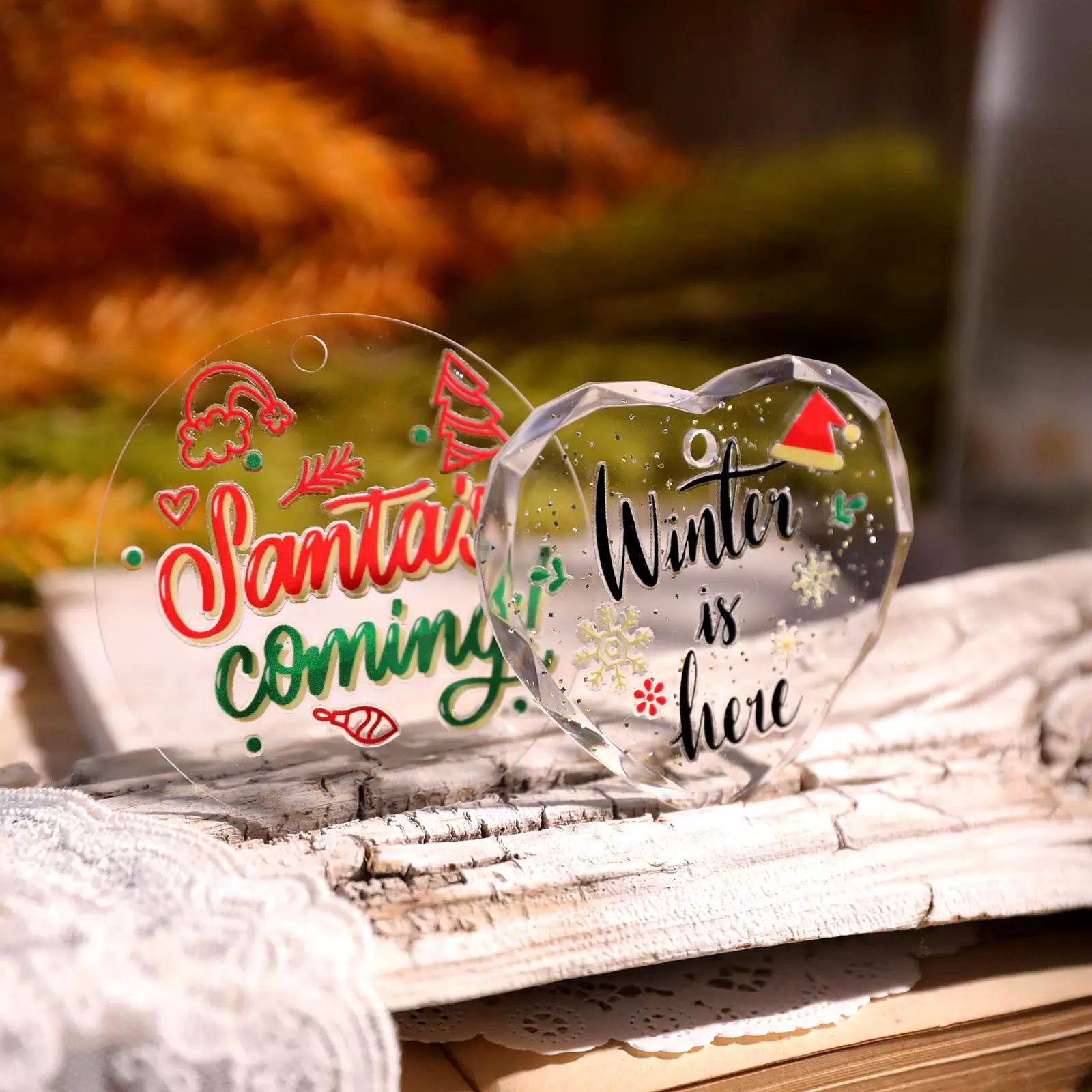 2 Sheets Waterproof Rub on Stickers - Christmas Season