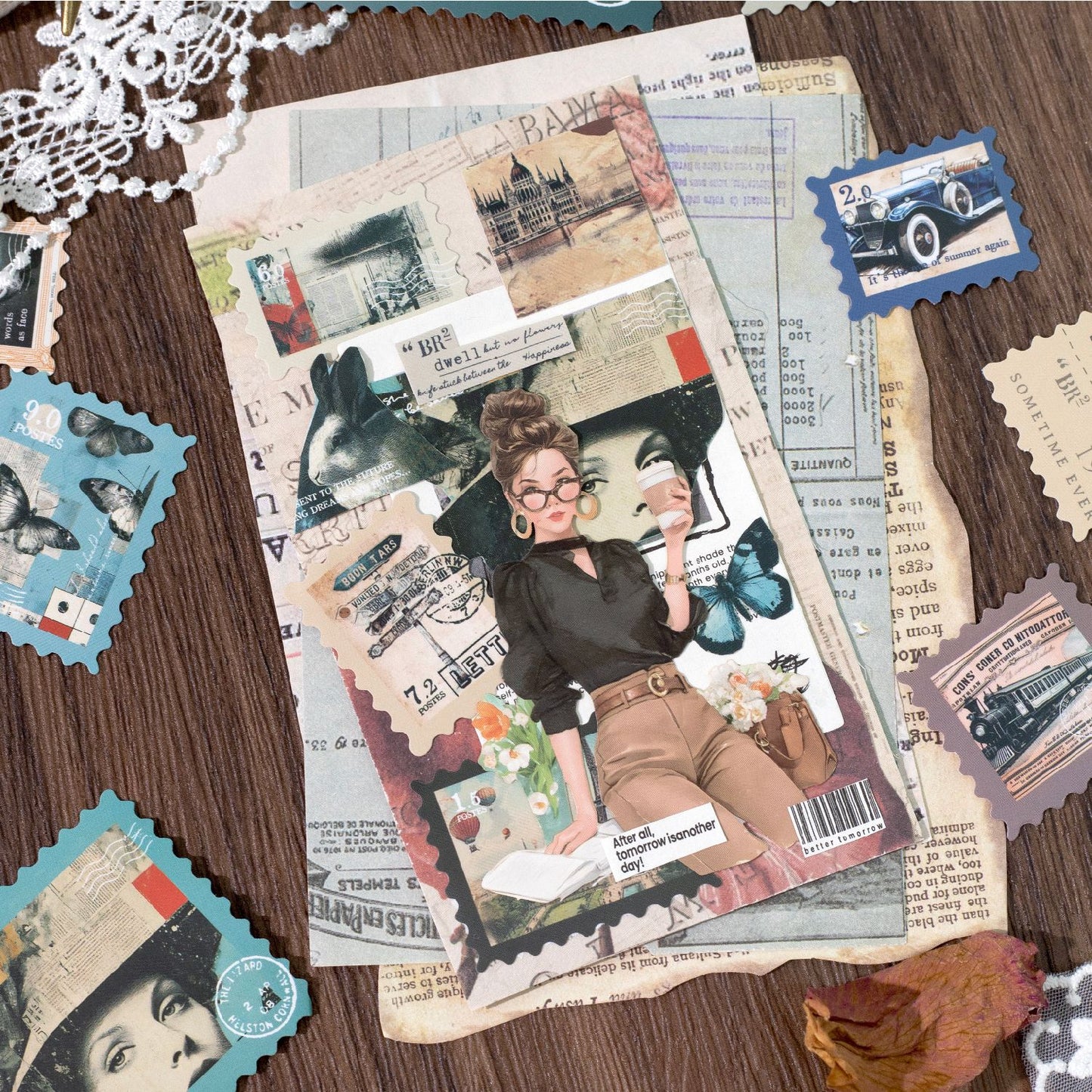 50 Pcs Fantasy Postage Stamp Stickers JYKXQ