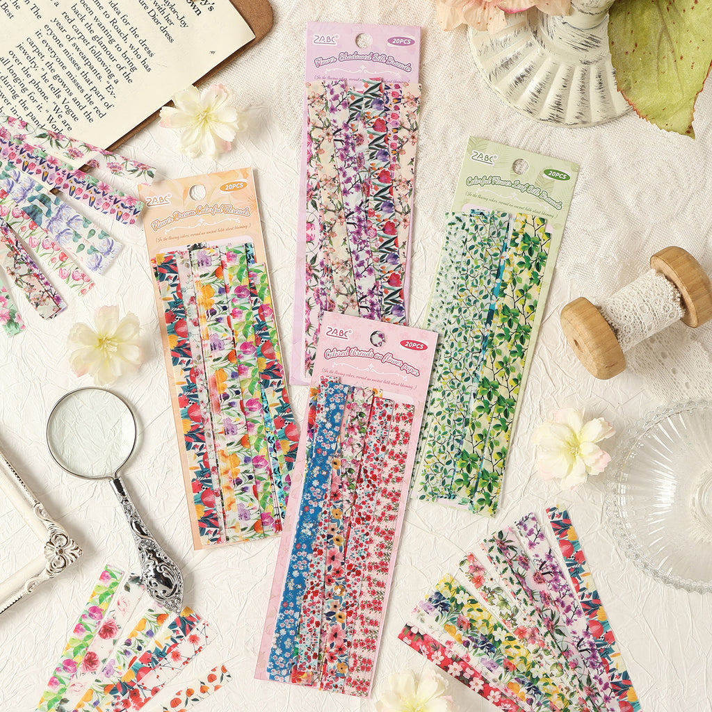 20 Pcs Floral Stripe PET Stickers HXCY
