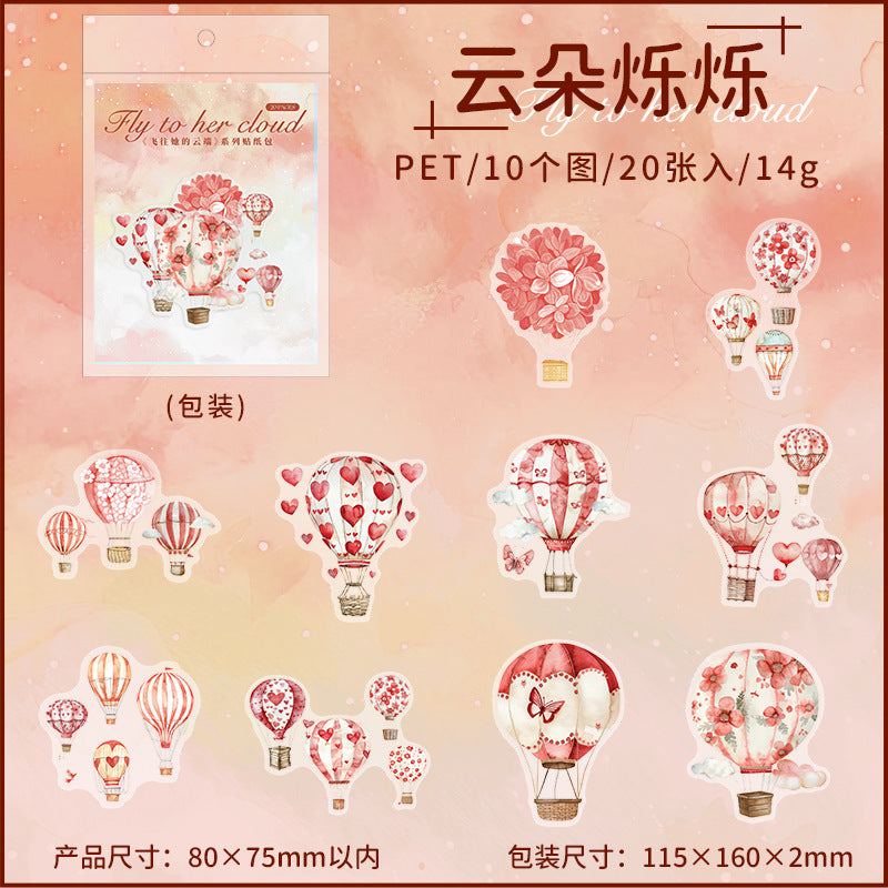 20 Pcs Hot Air Balloon PET Stickers FWTDYD