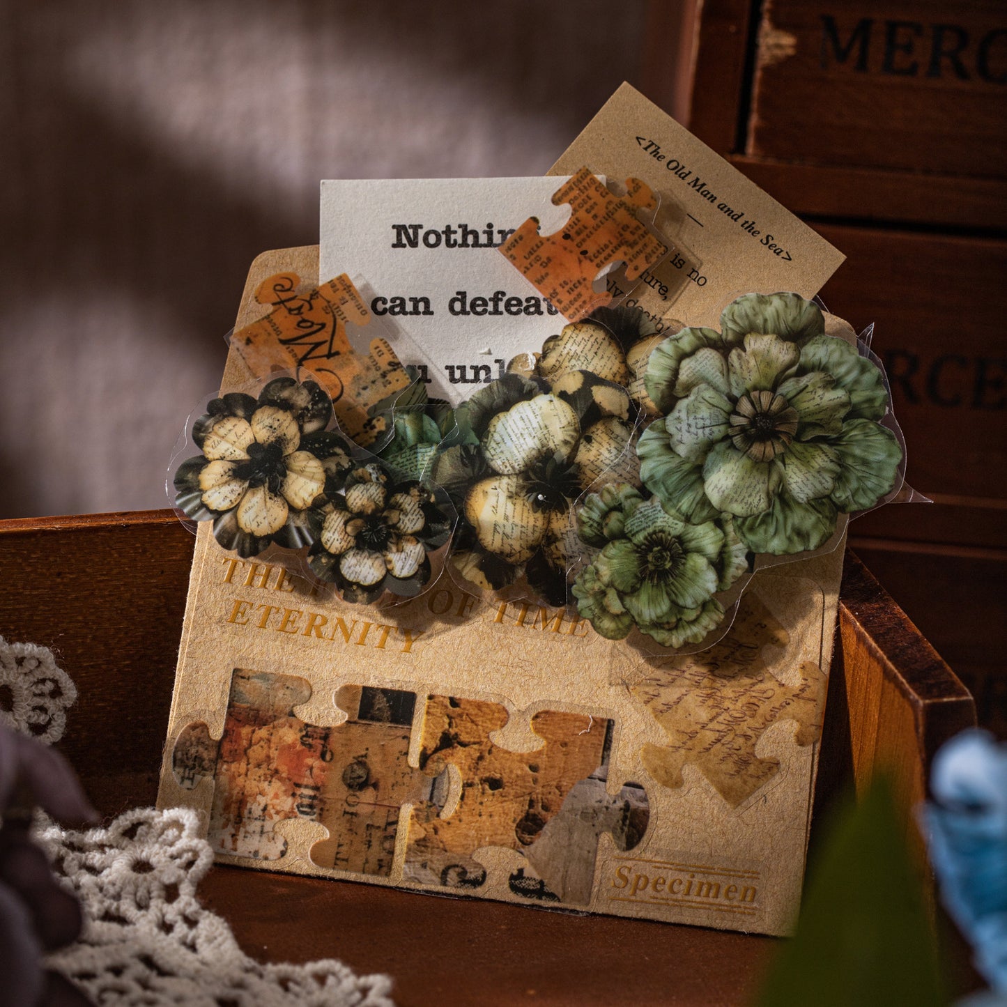 1 Roll Vintage Flower PET Stickers Tape HYSPJ