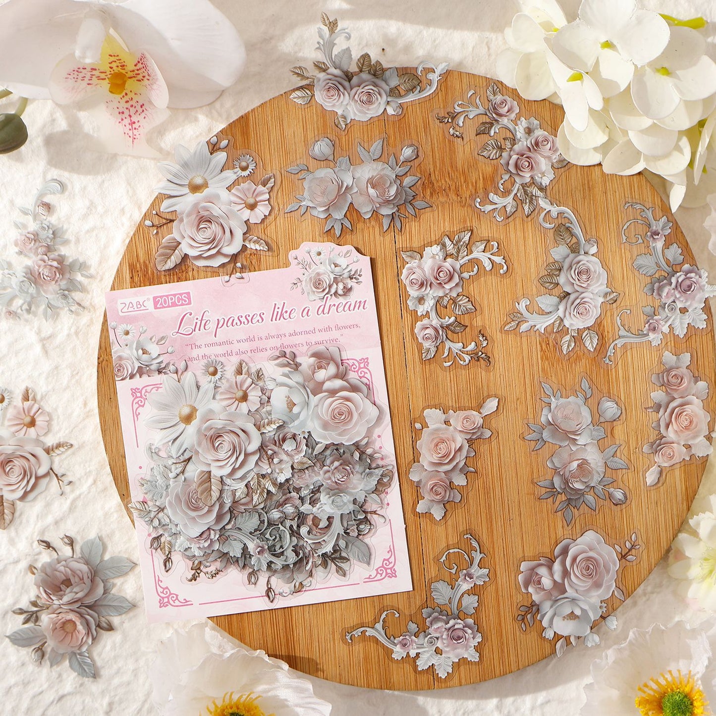 20 Pcs Vintage Flowers PET Stickers TYLB
