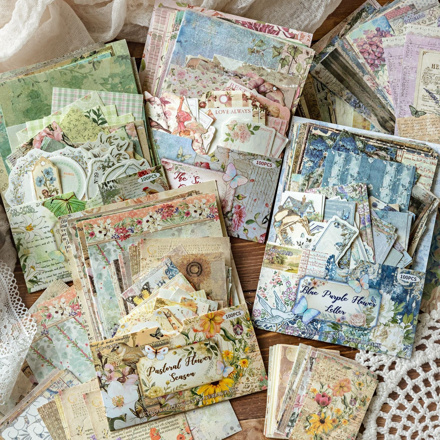 100PCS Vintage Garden Floral Journal Paper VMP19