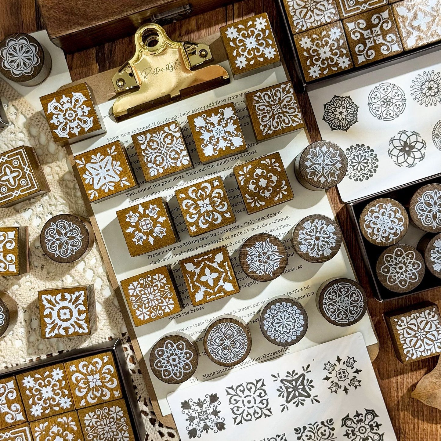 8 Pcs Vintage Geometric Wooden Stamp Kit KWCZ