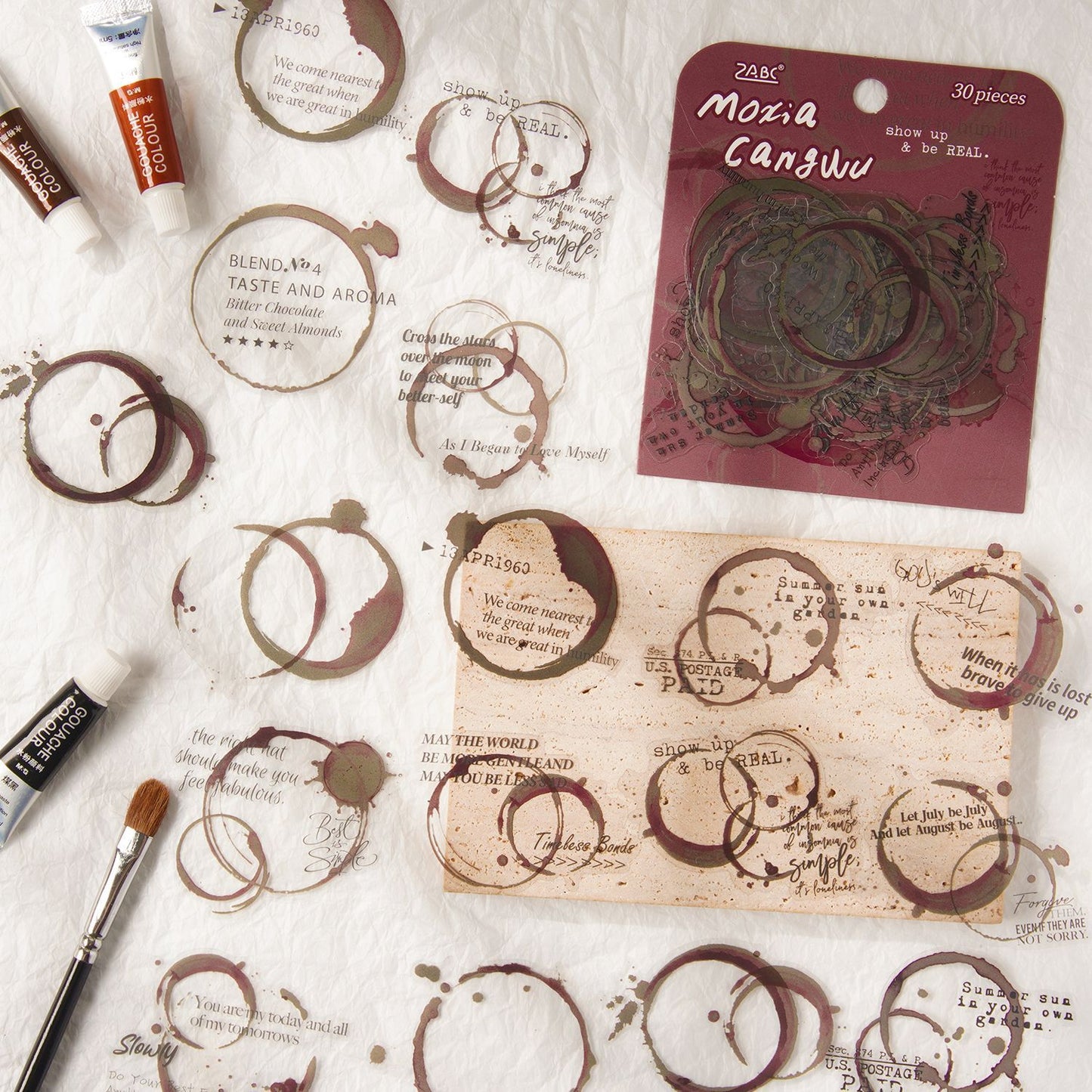 30 Pcs Watercolor Mark PET Stickers YYLG