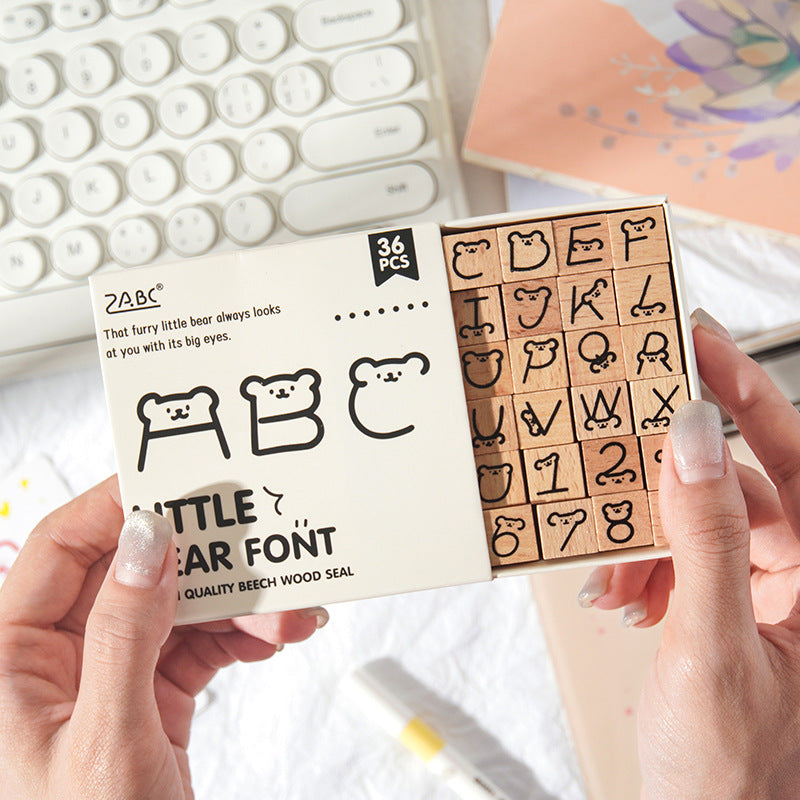 36 Pcs Cute Alpabet Letter Wooden Stamp Set XYYZ
