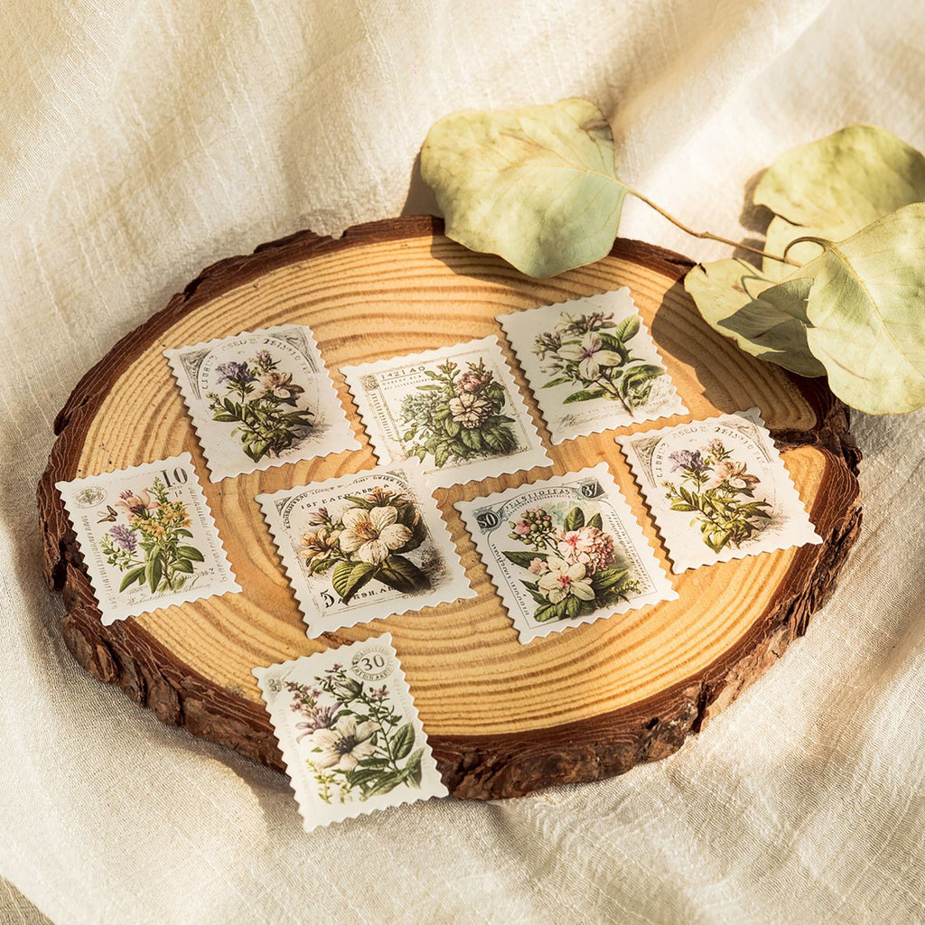 45 Pcs White Flower Postage Stamp Stickers YJLM