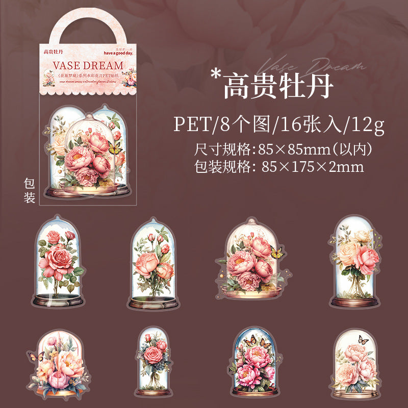 16 Pcs Flower and Bottle PET Stickers HPMJ