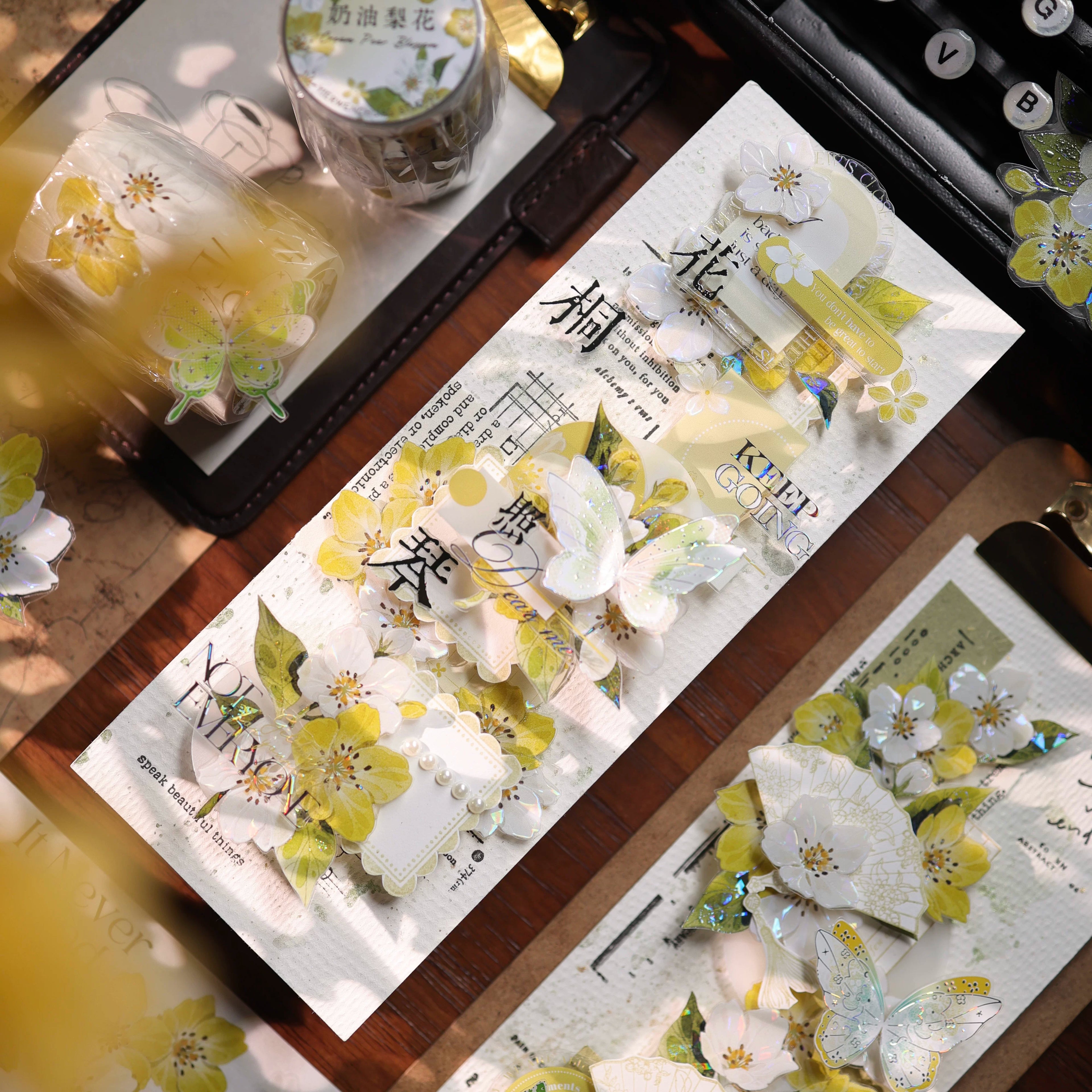 Floral Decorative Tape Rolls- Creamy Pear
