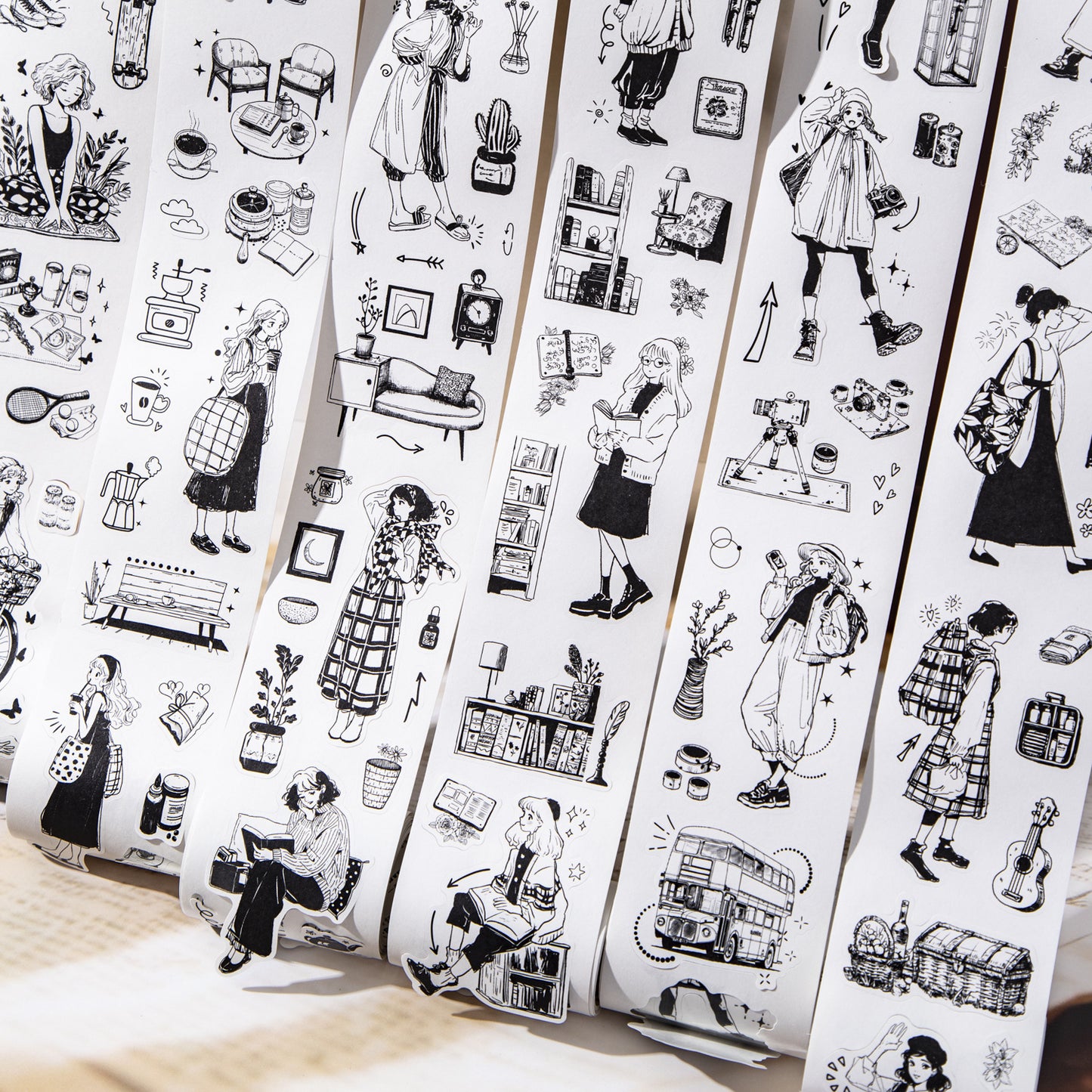 1 Roll Black White Girl Daily Washi Stickers Tape XRCX