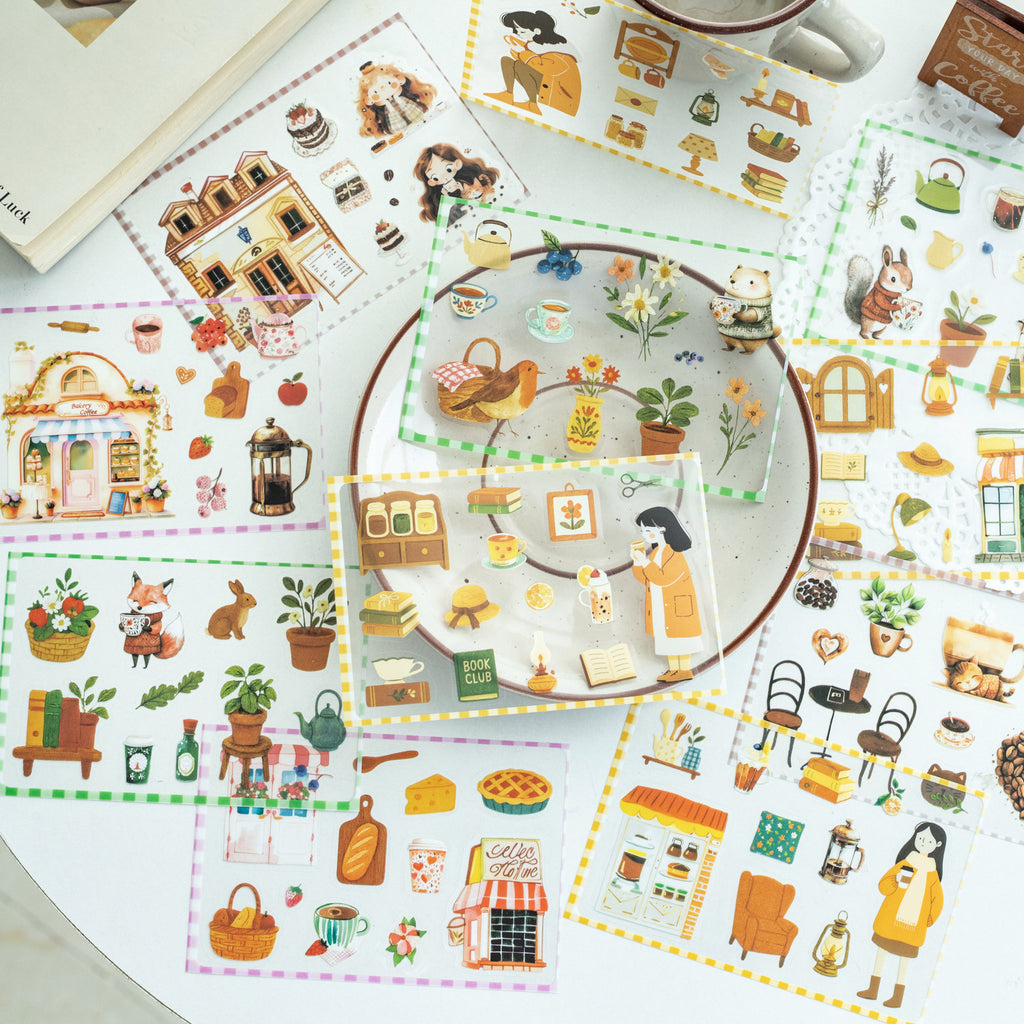 12 Sheets Coffee Dessert Planner Stickers Book KFXPD