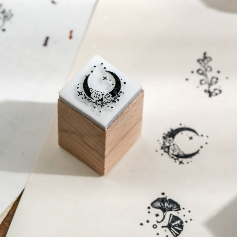 12 Pcs Celestial Flora Vintage Stardust Botanical Wooden Stamp Set