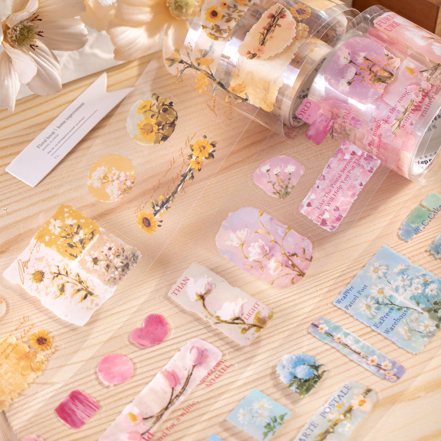 1 Roll Flower Themed PET Stickers Tape HCMB