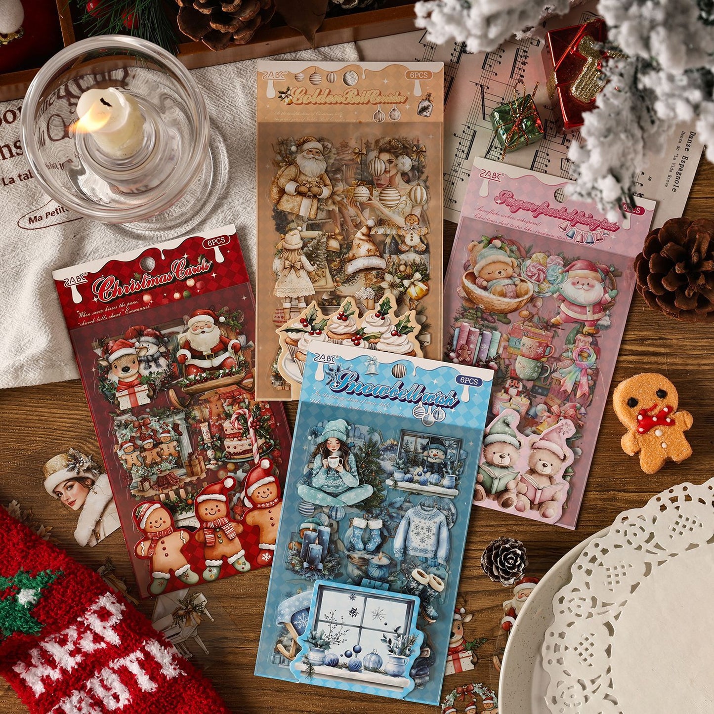 6 Sheets Snow Christmas PET Stickers XYSG