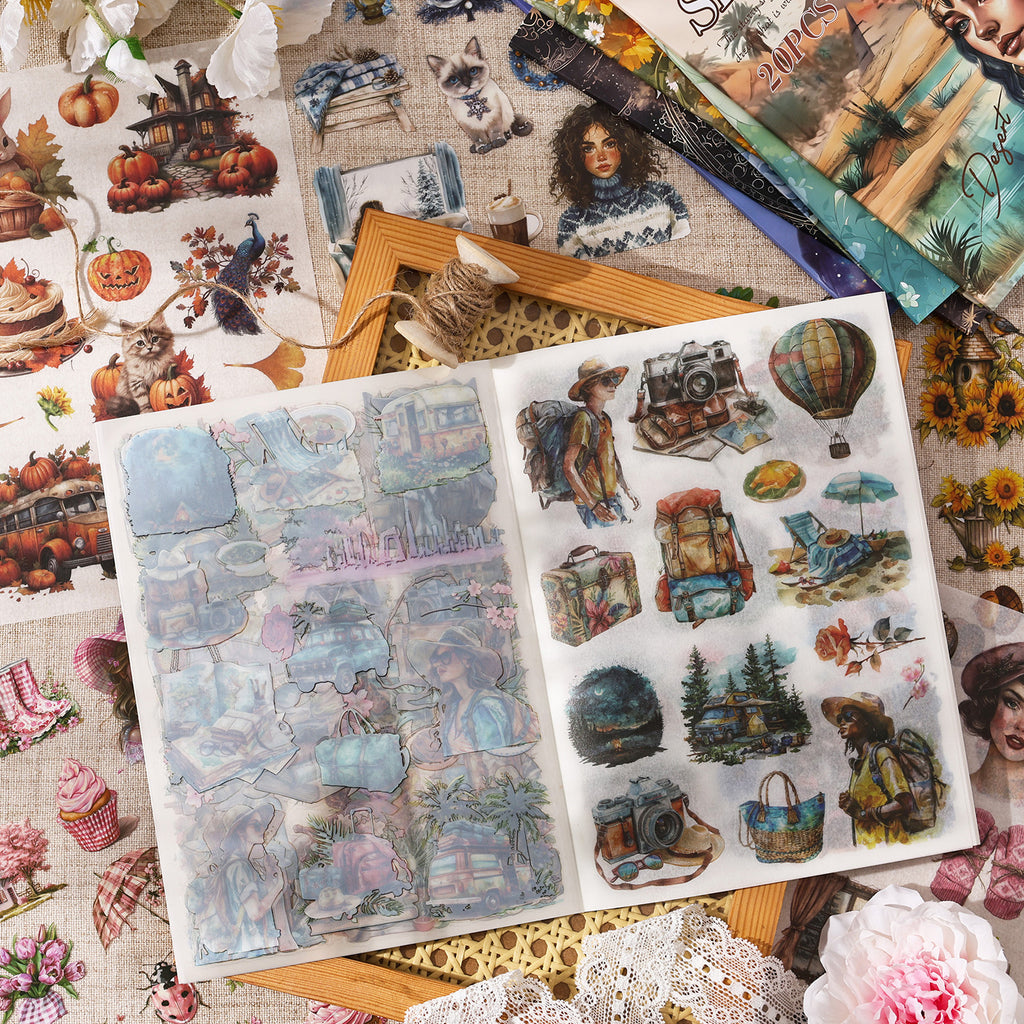 20 Sheets Vintage Journal Stickers Book HYSG