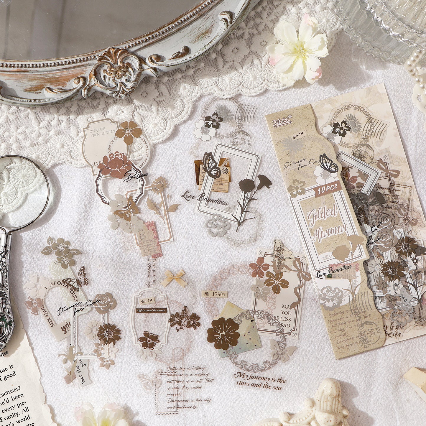 10 Pcs Lace Collage PET Stickers YSXJ