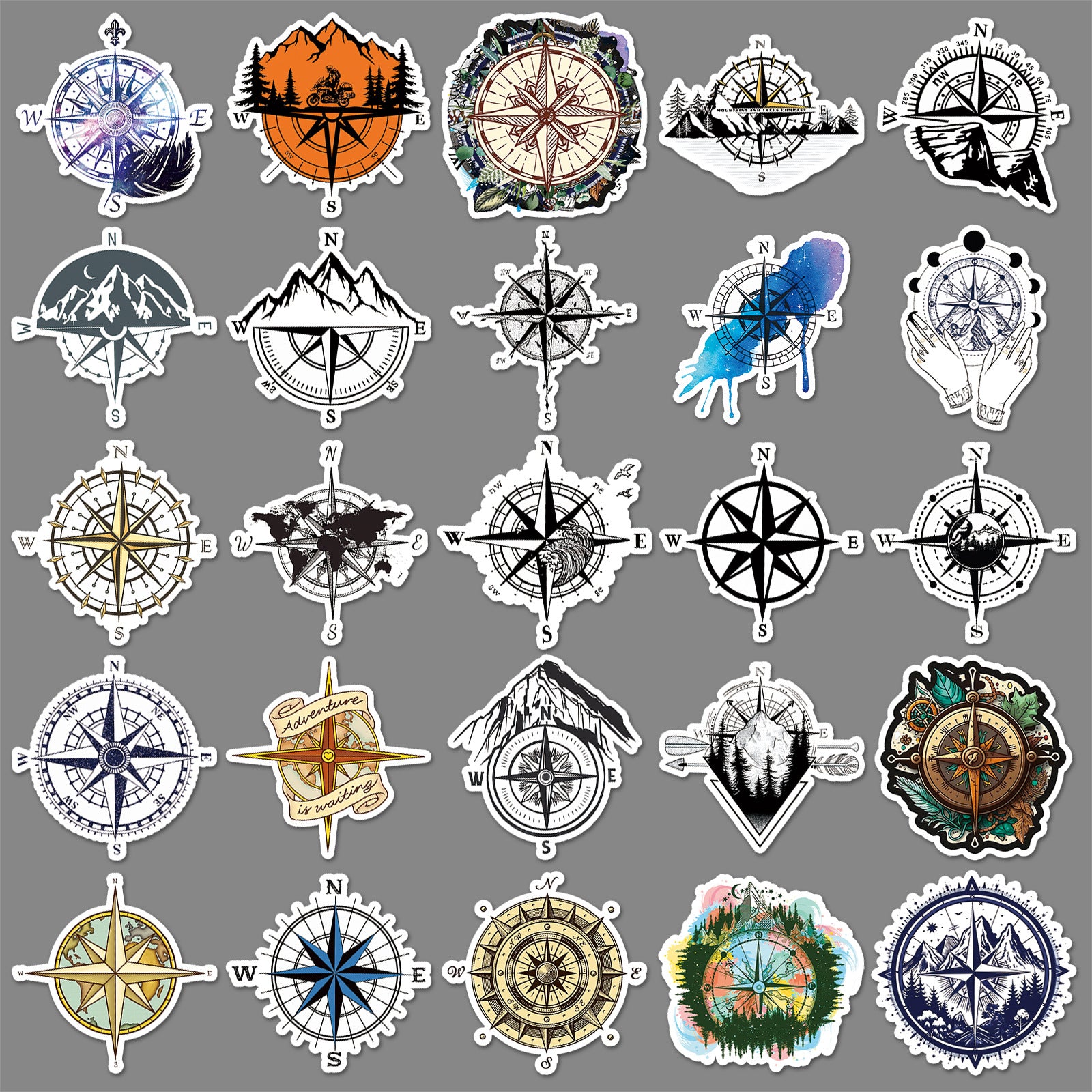 50Pcs Travel Compass Vinyl Stickers TRV21