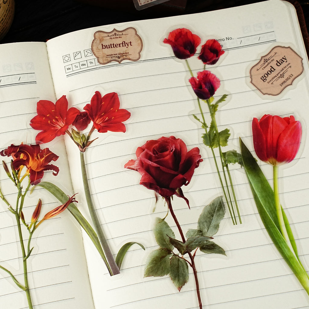 15 Pcs Flower Bottle PET Stickers CHRM