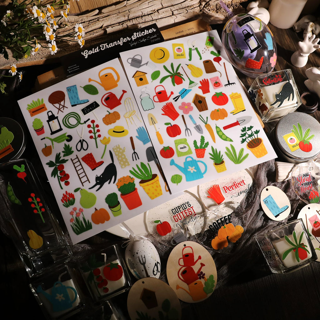 2 Sheets Waterproof Rub on Stickers - Garden