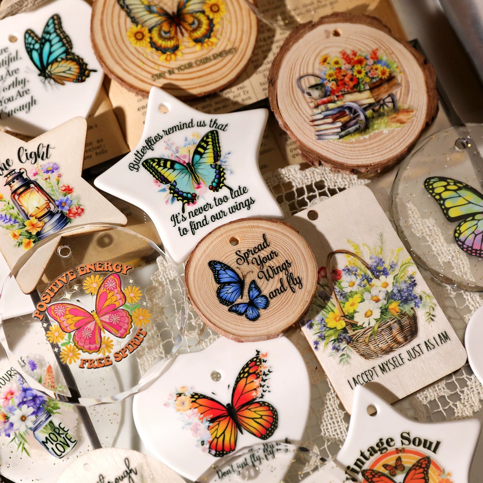 2 Sheets Waterproof Rub on Stickers - Butterfly Quotes