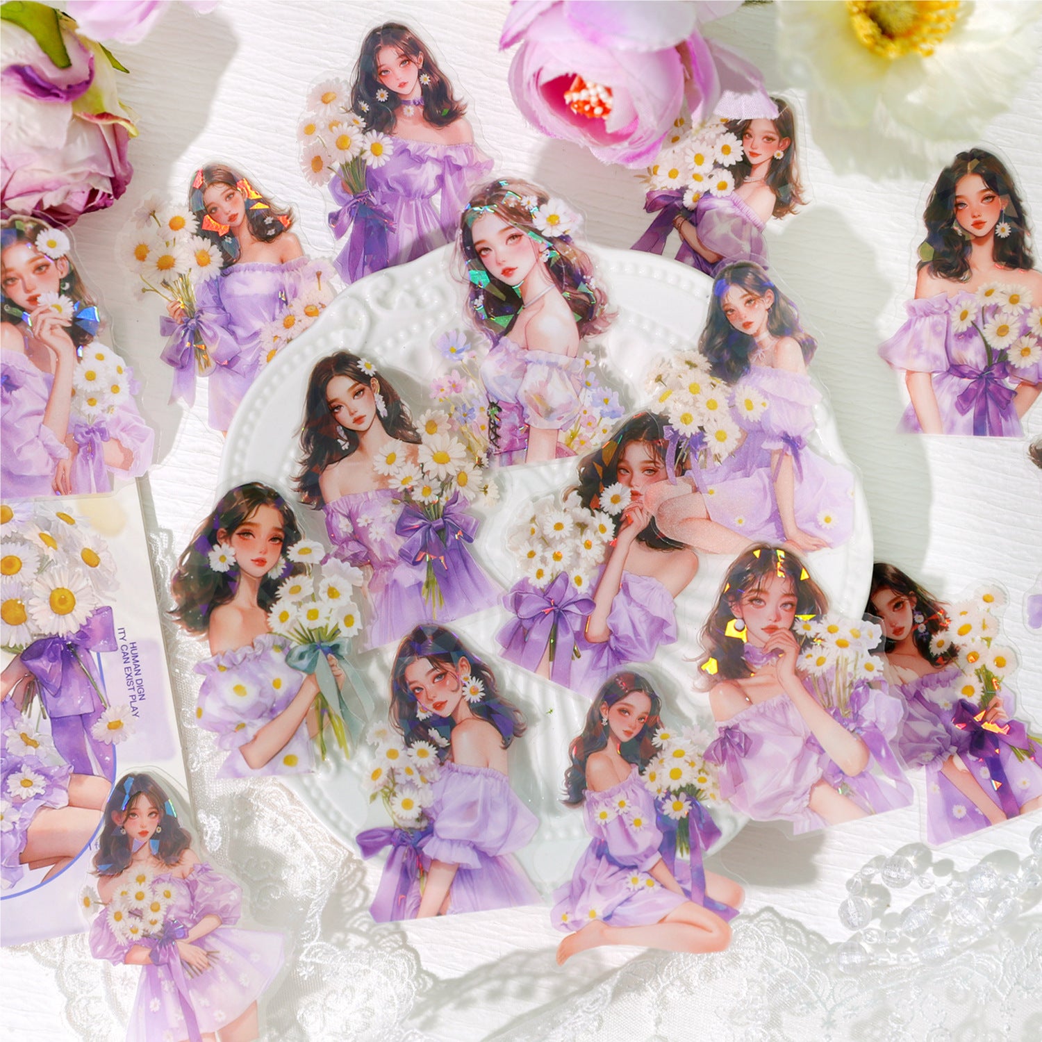 15 Pcs Flower Girl PET Stickers YCRTX