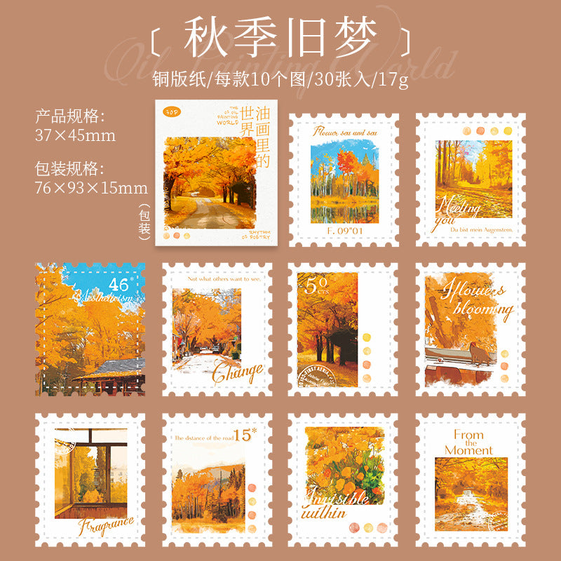 30 Pcs Landscape Postage Stamp Stickers YHSJ