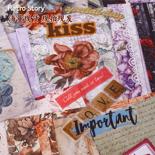 50 Pcs Vintage Floral Journal Paper and Stickers Kit DLHY