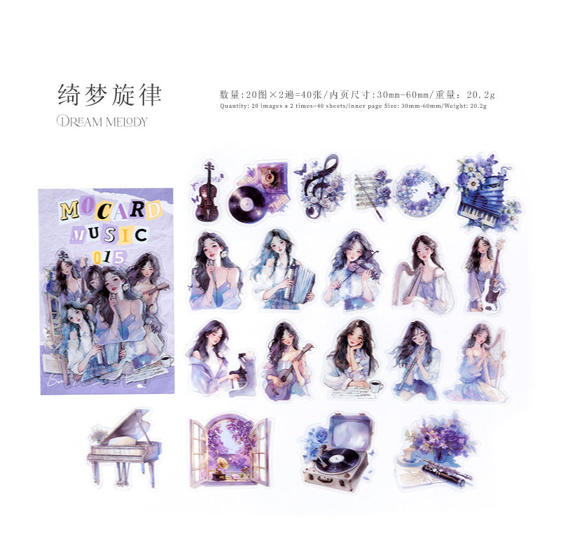 40 Pcs Musical Girl PET Stickers YYNZTJ