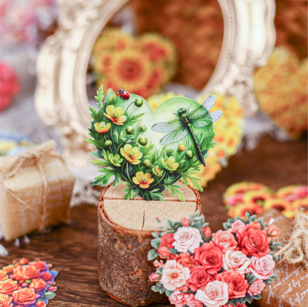 16 Pcs Flower Heart Shape Stickers XHXL