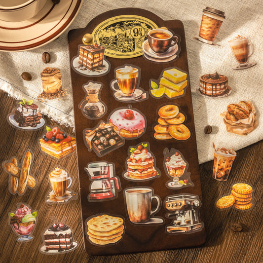 50 Pcs Coffee Dessert PET Stickers WHKFG