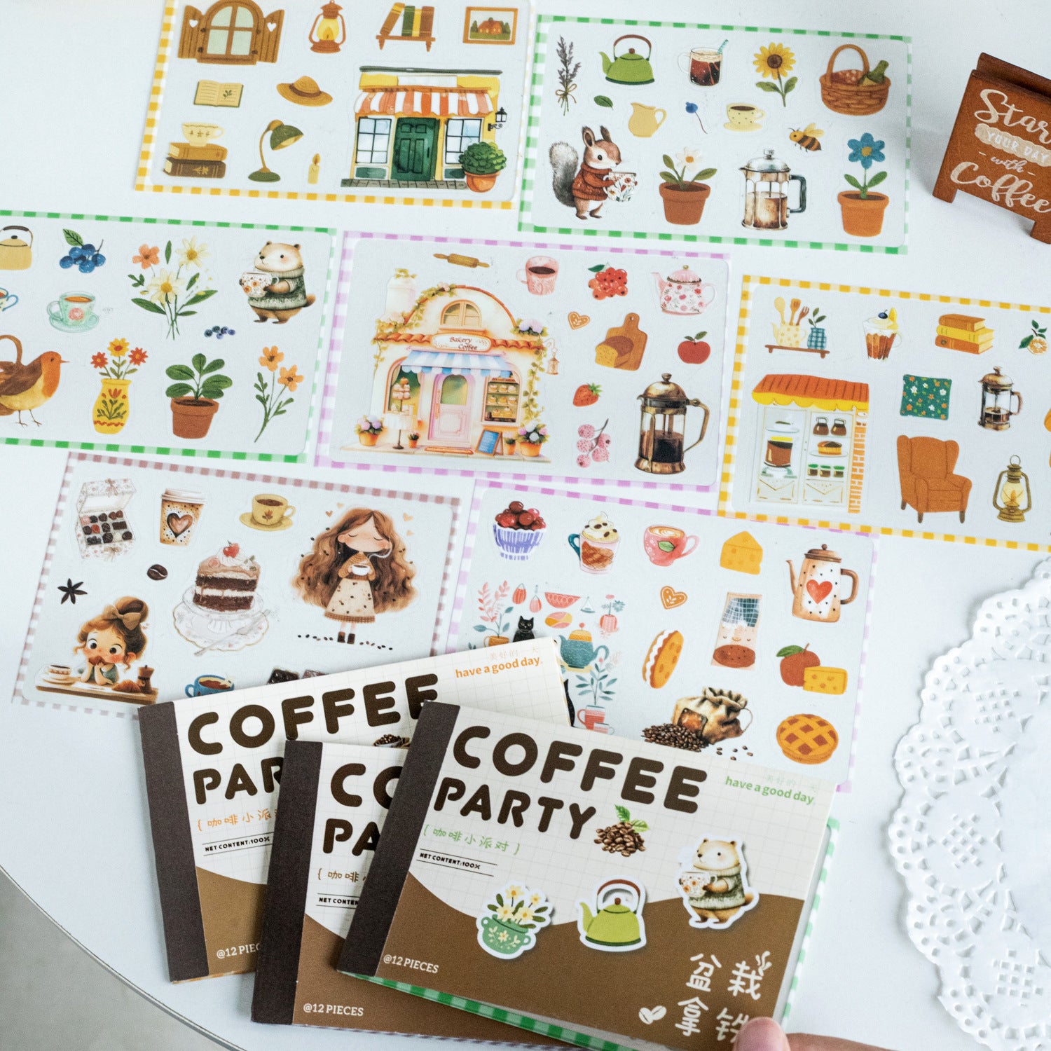 12 Sheets Coffee Dessert Planner Stickers Book KFXPD