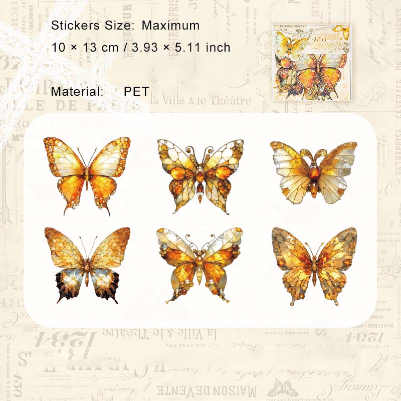 6 Pcs Glitter Butterfly PET Stickers DYJH