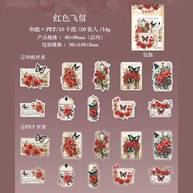 20 Pcs Flower Themed PET and Washi Stickers HDYY